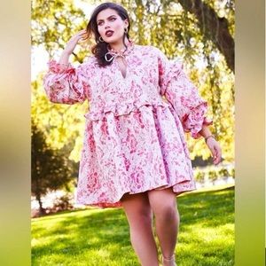 ELOQUII Jacquard Day Dress in Pink